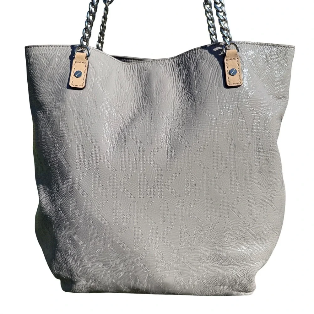 Michael Kors Jet Set Chain Shoulder Tote Bag, Soft Pearl Gray Pebbled Leather